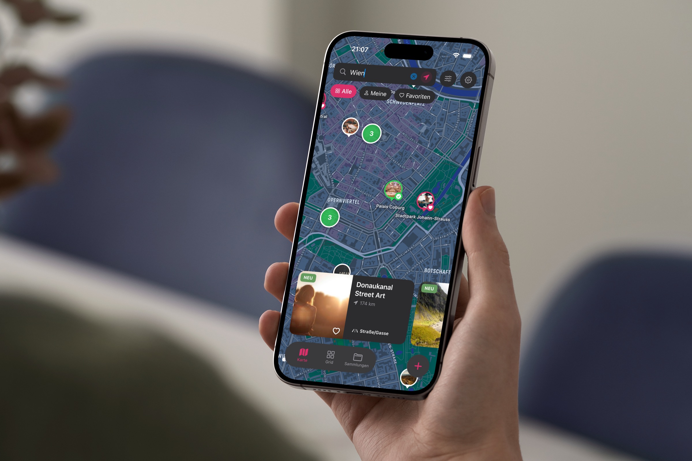 Verifizierter Eintrag auf der Karte zwischen Community-Locations